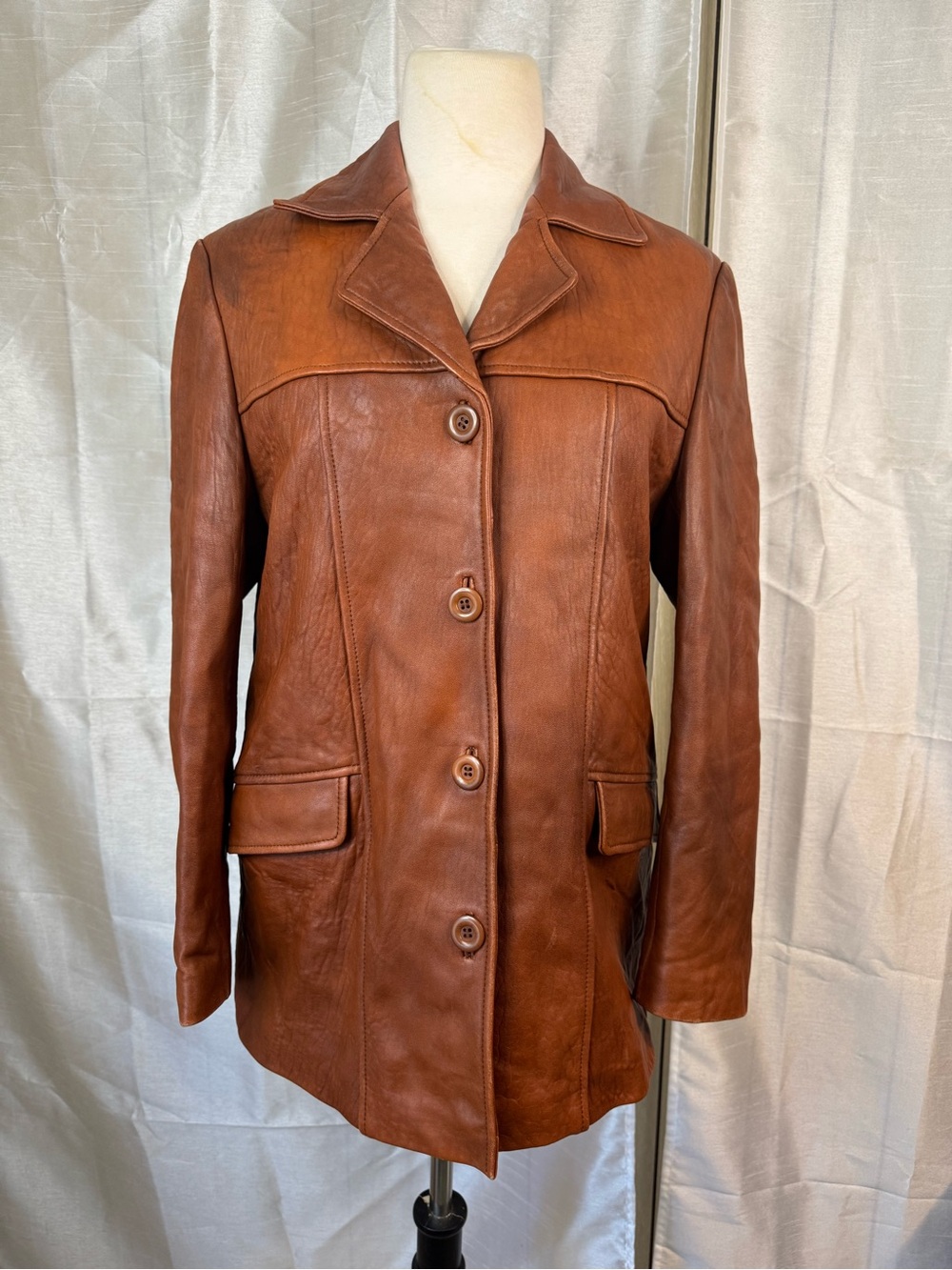 Vintage Monterey Bay Women's Chestnut Brown Leather Button-Front Jacket